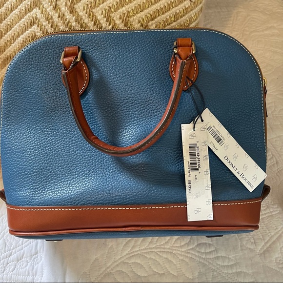 NWT Dooney & Burke Zip Zip Satchel in Blue/Tan - Picture 2 of 9